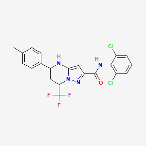 molecular formula C21H17Cl2F3N4O B11671900 N-(2,6-dichlorophenyl)-5-(4-methylphenyl)-7-(trifluoromethyl)-4,5,6,7-tetrahydropyrazolo[1,5-a]pyrimidine-2-carboxamide 