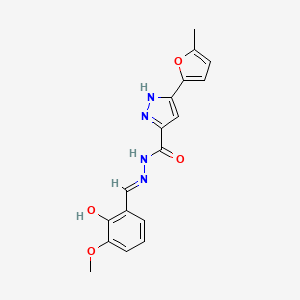 molecular formula C17H16N4O4 B11672133 N'-(2-Hydroxy-3-methoxybenzylidene)-5-(5-methylfuran-2-yl)-1H-pyrazole-3-carbohydrazide CAS No. 303106-15-2