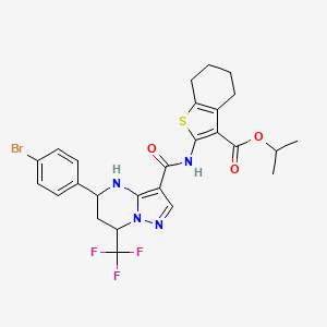 molecular formula C26H26BrF3N4O3S B11672241 Propan-2-yl 2-({[5-(4-bromophenyl)-7-(trifluoromethyl)-4,5,6,7-tetrahydropyrazolo[1,5-a]pyrimidin-3-yl]carbonyl}amino)-4,5,6,7-tetrahydro-1-benzothiophene-3-carboxylate 