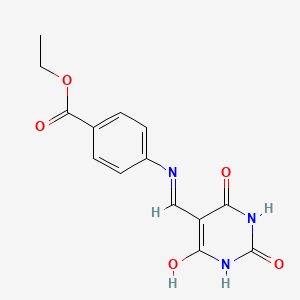 molecular formula C14H13N3O5 B11672437 Ethyl 4-{[(2,4,6-trioxo-1,3-diazinan-5-ylidene)methyl]amino}benzoate 