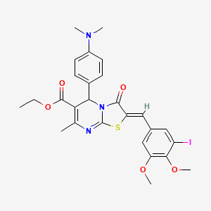 molecular formula C27H28IN3O5S B11672572 ethyl (2Z)-5-[4-(dimethylamino)phenyl]-2-(3-iodo-4,5-dimethoxybenzylidene)-7-methyl-3-oxo-2,3-dihydro-5H-[1,3]thiazolo[3,2-a]pyrimidine-6-carboxylate 