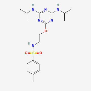molecular formula C18H28N6O3S B11672667 N-(2-{[4,6-bis(propan-2-ylamino)-1,3,5-triazin-2-yl]oxy}ethyl)-4-methylbenzenesulfonamide 
