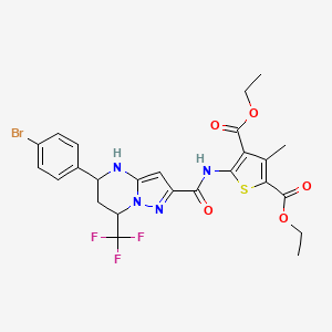 molecular formula C25H24BrF3N4O5S B11672714 Diethyl 5-({[5-(4-bromophenyl)-7-(trifluoromethyl)-4,5,6,7-tetrahydropyrazolo[1,5-a]pyrimidin-2-yl]carbonyl}amino)-3-methylthiophene-2,4-dicarboxylate 