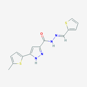 molecular formula C14H12N4OS2 B11672999 3-(5-methylthiophen-2-yl)-N'-[(E)-thiophen-2-ylmethylidene]-1H-pyrazole-5-carbohydrazide 