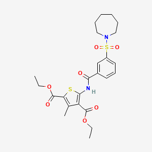 molecular formula C24H30N2O7S2 B11673030 Diethyl 5-({[3-(azepan-1-ylsulfonyl)phenyl]carbonyl}amino)-3-methylthiophene-2,4-dicarboxylate 