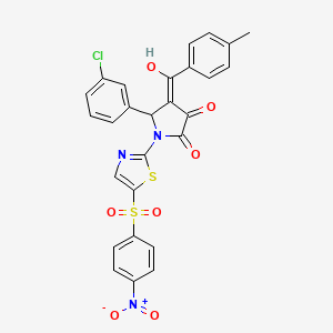 molecular formula C27H18ClN3O7S2 B11673214 (4E)-5-(3-chlorophenyl)-4-[hydroxy(4-methylphenyl)methylidene]-1-{5-[(4-nitrophenyl)sulfonyl]-1,3-thiazol-2-yl}pyrrolidine-2,3-dione 