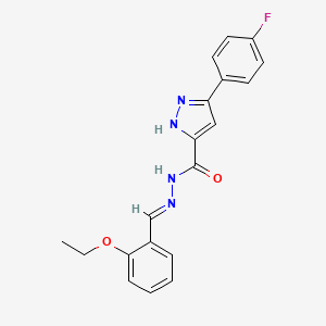 molecular formula C19H17FN4O2 B11673252 N'-(2-Ethoxybenzylidene)-3-(4-fluorophenyl)-1H-pyrazole-5-carbohydrazide 
