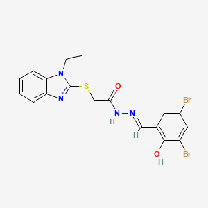 molecular formula C18H16Br2N4O2S B11673351 N'-[(E)-(3,5-dibromo-2-hydroxyphenyl)methylidene]-2-[(1-ethyl-1H-benzimidazol-2-yl)sulfanyl]acetohydrazide 