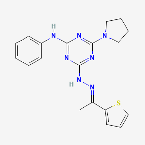 molecular formula C19H21N7S B11673367 N-phenyl-4-(pyrrolidin-1-yl)-6-{(2E)-2-[1-(thiophen-2-yl)ethylidene]hydrazinyl}-1,3,5-triazin-2-amine 
