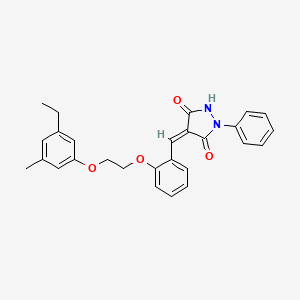 molecular formula C27H26N2O4 B11673405 (4Z)-4-{2-[2-(3-ethyl-5-methylphenoxy)ethoxy]benzylidene}-1-phenylpyrazolidine-3,5-dione 