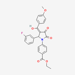 molecular formula C27H22FNO6 B11673534 ethyl 4-{2-(3-fluorophenyl)-4-hydroxy-3-[(4-methoxyphenyl)carbonyl]-5-oxo-2,5-dihydro-1H-pyrrol-1-yl}benzoate 
