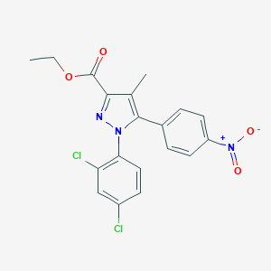 molecular formula C19H15Cl2N3O4 B116736 1-(2,4-Dichlorophenyl)-4-methyl-5-(4-nitrophenyl)-1H-pyrazole-3-carboxylic Acid Ethyl Ester CAS No. 221385-24-6