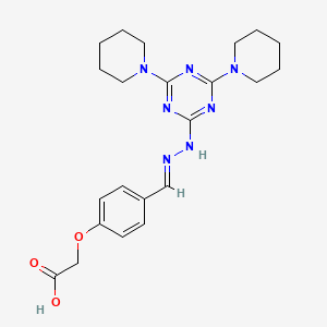 molecular formula C22H29N7O3 B11673877 {4-[(E)-{2-[4,6-di(piperidin-1-yl)-1,3,5-triazin-2-yl]hydrazinylidene}methyl]phenoxy}acetic acid 