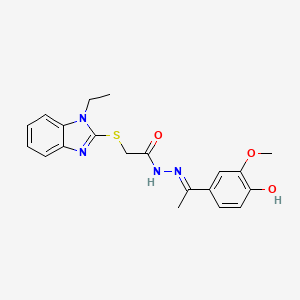 molecular formula C20H22N4O3S B11673901 2-[(1-ethyl-1H-benzimidazol-2-yl)sulfanyl]-N'-[(1E)-1-(4-hydroxy-3-methoxyphenyl)ethylidene]acetohydrazide 