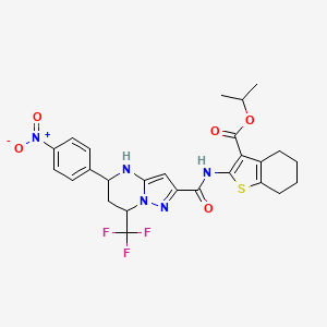 molecular formula C26H26F3N5O5S B11673928 Propan-2-yl 2-({[5-(4-nitrophenyl)-7-(trifluoromethyl)-4,5,6,7-tetrahydropyrazolo[1,5-a]pyrimidin-2-yl]carbonyl}amino)-4,5,6,7-tetrahydro-1-benzothiophene-3-carboxylate 