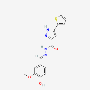 molecular formula C17H16N4O3S B11673936 N'-[(E)-(4-hydroxy-3-methoxyphenyl)methylidene]-3-(5-methylthiophen-2-yl)-1H-pyrazole-5-carbohydrazide 