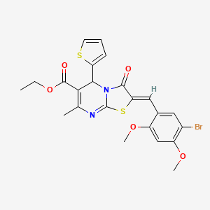 molecular formula C23H21BrN2O5S2 B11674042 ethyl (2Z)-2-(5-bromo-2,4-dimethoxybenzylidene)-7-methyl-3-oxo-5-(thiophen-2-yl)-2,3-dihydro-5H-[1,3]thiazolo[3,2-a]pyrimidine-6-carboxylate 