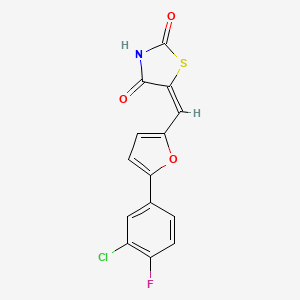 molecular formula C14H7ClFNO3S B11674048 (5E)-5-{[5-(3-chloro-4-fluorophenyl)furan-2-yl]methylidene}-1,3-thiazolidine-2,4-dione 