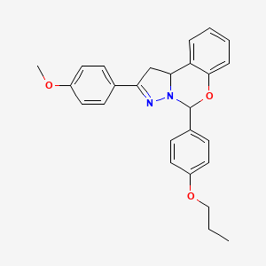 molecular formula C26H26N2O3 B11674493 2-(4-Methoxyphenyl)-5-(4-propoxyphenyl)-1,10b-dihydropyrazolo[1,5-c][1,3]benzoxazine 