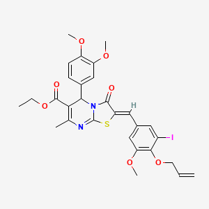 molecular formula C29H29IN2O7S B11674513 ethyl (2Z)-5-(3,4-dimethoxyphenyl)-2-[3-iodo-5-methoxy-4-(prop-2-en-1-yloxy)benzylidene]-7-methyl-3-oxo-2,3-dihydro-5H-[1,3]thiazolo[3,2-a]pyrimidine-6-carboxylate 