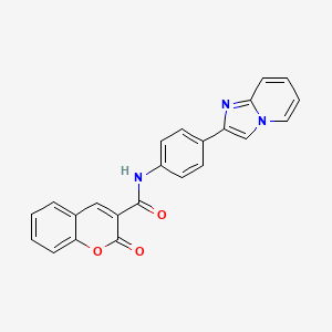 molecular formula C23H15N3O3 B11674582 N-(4-{Imidazo[1,2-A]pyridin-2-YL}phenyl)-2-oxo-2H-chromene-3-carboxamide 