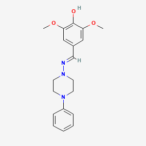 molecular formula C19H23N3O3 B11677011 2,6-Dimethoxy-4-[(E)-[(4-phenylpiperazin-1-YL)imino]methyl]phenol 