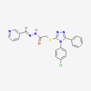 molecular formula C22H17ClN6OS B11677071 2-{[4-(4-Chlorophenyl)-5-phenyl-4H-1,2,4-triazol-3-YL]sulfanyl}-N'-[(E)-3-pyridinylmethylidene]acetohydrazide 