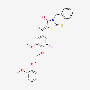 molecular formula C27H24INO5S2 B11678099 (5Z)-3-benzyl-5-{3-iodo-5-methoxy-4-[2-(2-methoxyphenoxy)ethoxy]benzylidene}-2-thioxo-1,3-thiazolidin-4-one 