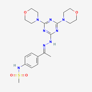 molecular formula C20H28N8O4S B11678225 N-{4-[(1E)-1-{2-[4,6-di(morpholin-4-yl)-1,3,5-triazin-2-yl]hydrazinylidene}ethyl]phenyl}methanesulfonamide 