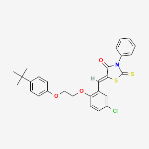 molecular formula C28H26ClNO3S2 B11678306 (5Z)-5-{2-[2-(4-tert-butylphenoxy)ethoxy]-5-chlorobenzylidene}-3-phenyl-2-thioxo-1,3-thiazolidin-4-one 