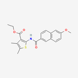 molecular formula C21H21NO4S B11678379 Ethyl 2-{[(6-methoxynaphthalen-2-yl)carbonyl]amino}-4,5-dimethylthiophene-3-carboxylate 