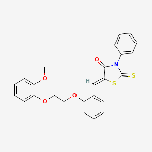 molecular formula C25H21NO4S2 B11678573 (5Z)-5-{2-[2-(2-methoxyphenoxy)ethoxy]benzylidene}-3-phenyl-2-thioxo-1,3-thiazolidin-4-one 