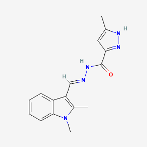 molecular formula C16H17N5O B11678665 N'-[(E)-(1,2-dimethyl-1H-indol-3-yl)methylidene]-3-methyl-1H-pyrazole-5-carbohydrazide 