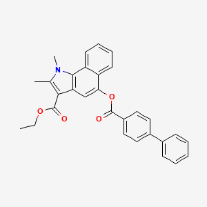 molecular formula C30H25NO4 B11678678 ethyl 5-[(biphenyl-4-ylcarbonyl)oxy]-1,2-dimethyl-1H-benzo[g]indole-3-carboxylate 