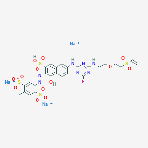 1,4-Benzenedisulfonic acid, 2-[2-[6-[[4-[[2-[2-(ethenylsulfonyl)ethoxy]ethyl]amino]-6-fluoro-1,3,5-triazin-2-yl]amino]-1-hydroxy-3-sulfo-2-naphthalenyl]diazenyl]-5-methyl-, sodium salt (1:3)