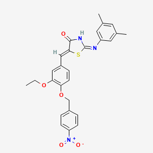 molecular formula C27H25N3O5S B11682053 (2Z,5Z)-2-[(3,5-dimethylphenyl)imino]-5-{3-ethoxy-4-[(4-nitrobenzyl)oxy]benzylidene}-1,3-thiazolidin-4-one 