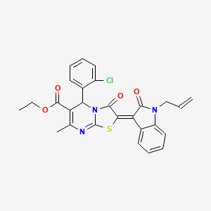 molecular formula C27H22ClN3O4S B11682058 Ethyl (2Z)-2-(1-allyl-2-oxo-1,2-dihydro-3H-indol-3-ylidene)-5-(2-chlorophenyl)-7-methyl-3-oxo-2,3-dihydro-5H-(1,3)thiazolo(3,2-A)pyrimidine-6-carboxyl ate CAS No. 324566-04-3