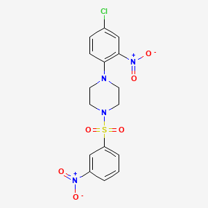 molecular formula C16H15ClN4O6S B11682650 1-(4-Chloro-2-nitrophenyl)-4-[(3-nitrophenyl)sulfonyl]piperazine 