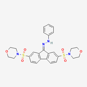 molecular formula C27H28N4O6S2 B11682811 N-(2,7-Bis-(morpholine-4-sulfonyl)-fluoren-9-ylidene)-N'-phenyl-hydrazine 