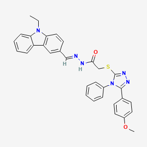 molecular formula C32H28N6O2S B11682873 N'-[(E)-(9-ethyl-9H-carbazol-3-yl)methylidene]-2-{[5-(4-methoxyphenyl)-4-phenyl-4H-1,2,4-triazol-3-yl]sulfanyl}acetohydrazide 