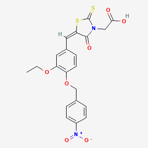 molecular formula C21H18N2O7S2 B11682984 [(5E)-5-{3-ethoxy-4-[(4-nitrobenzyl)oxy]benzylidene}-4-oxo-2-thioxo-1,3-thiazolidin-3-yl]acetic acid 