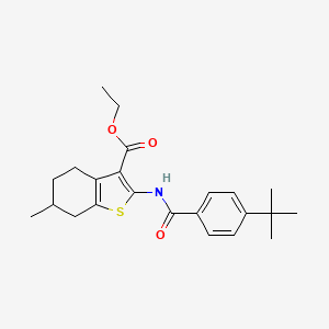molecular formula C23H29NO3S B11682991 Ethyl 2-{[(4-tert-butylphenyl)carbonyl]amino}-6-methyl-4,5,6,7-tetrahydro-1-benzothiophene-3-carboxylate 
