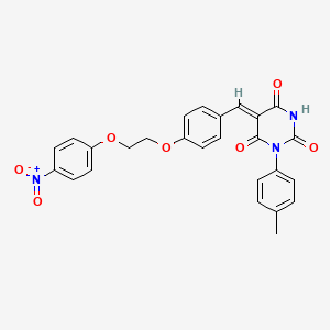 molecular formula C26H21N3O7 B11683027 (5Z)-1-(4-Methylphenyl)-5-({4-[2-(4-nitrophenoxy)ethoxy]phenyl}methylidene)-1,3-diazinane-2,4,6-trione 