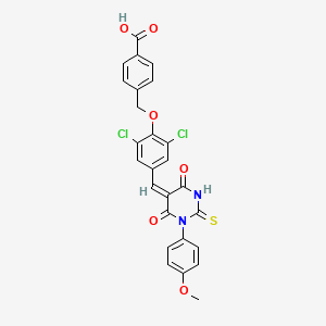 molecular formula C26H18Cl2N2O6S B11683583 4-[(2,6-dichloro-4-{(E)-[1-(4-methoxyphenyl)-4,6-dioxo-2-thioxotetrahydropyrimidin-5(2H)-ylidene]methyl}phenoxy)methyl]benzoic acid 
