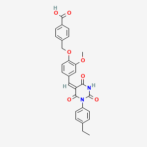 molecular formula C28H24N2O7 B11683714 4-[(4-{(E)-[1-(4-ethylphenyl)-2,4,6-trioxotetrahydropyrimidin-5(2H)-ylidene]methyl}-2-methoxyphenoxy)methyl]benzoic acid 