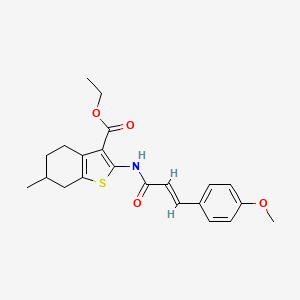 molecular formula C22H25NO4S B11683759 Ethyl 2-{[(2E)-3-(4-methoxyphenyl)-2-propenoyl]amino}-6-methyl-4,5,6,7-tetrahydro-1-benzothiophene-3-carboxylate 