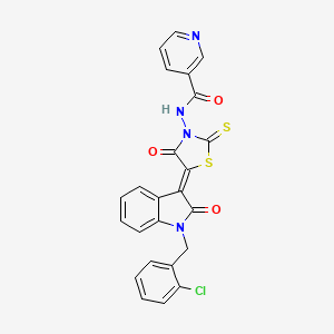 molecular formula C24H15ClN4O3S2 B11683790 (Z)-N-(5-(1-(2-chlorobenzyl)-2-oxoindolin-3-ylidene)-4-oxo-2-thioxothiazolidin-3-yl)nicotinamide 