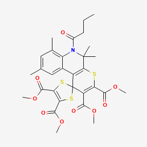 molecular formula C30H33NO9S3 B11683906 Tetramethyl 6'-butanoyl-5',5',7',9'-tetramethyl-5',6'-dihydrospiro[1,3-dithiole-2,1'-thiopyrano[2,3-c]quinoline]-2',3',4,5-tetracarboxylate 