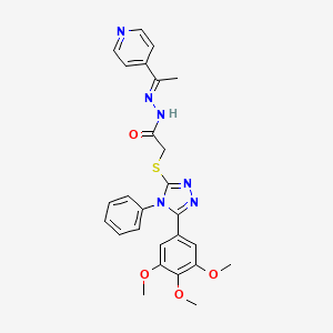 molecular formula C26H26N6O4S B11683995 2-{[4-phenyl-5-(3,4,5-trimethoxyphenyl)-4H-1,2,4-triazol-3-yl]sulfanyl}-N'-[(1E)-1-(pyridin-4-yl)ethylidene]acetohydrazide 