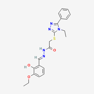 molecular formula C21H23N5O3S B11684225 N'-[(E)-(3-ethoxy-2-hydroxyphenyl)methylidene]-2-[(4-ethyl-5-phenyl-4H-1,2,4-triazol-3-yl)sulfanyl]acetohydrazide 